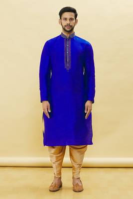 Blue embroidered art silk dhoti-kurta 2