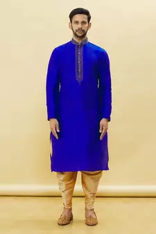 Blue embroidered art silk dhoti-kurta