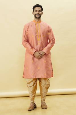Beige embroidered art silk dhoti-kurta 1