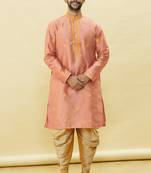 Beige embroidered art silk dhoti-kurta