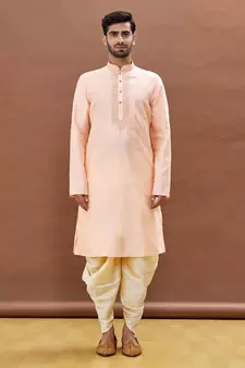 Beige embroidered art silk dhoti-kurta