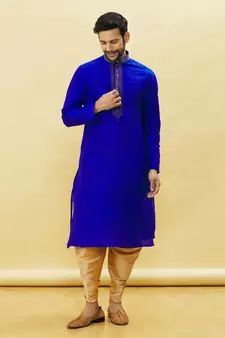 Blue embroidered art silk dhoti-kurta