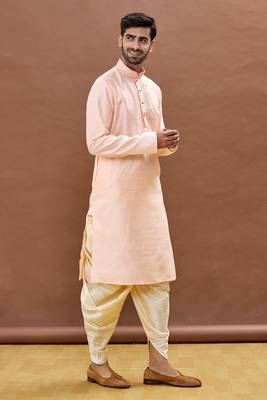 Beige embroidered art silk dhoti-kurta 3