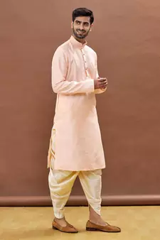 Beige embroidered art silk dhoti-kurta