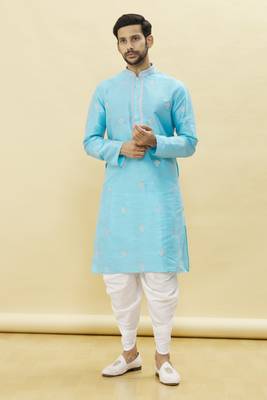 Blue embroidered art silk dhoti-kurta 1