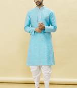 Blue embroidered art silk dhoti-kurta