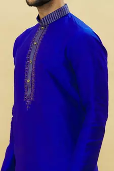 Blue embroidered art silk dhoti-kurta