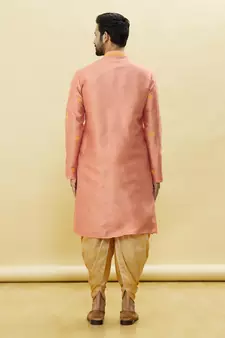 Beige embroidered art silk dhoti-kurta