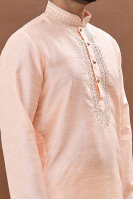 Beige embroidered art silk dhoti-kurta 4