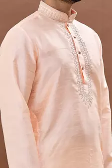 Beige embroidered art silk dhoti-kurta