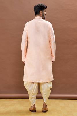 Beige embroidered art silk dhoti-kurta 5