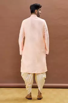 Beige embroidered art silk dhoti-kurta