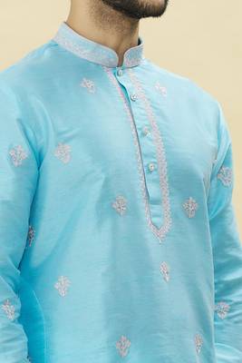 Blue embroidered art silk dhoti-kurta 2