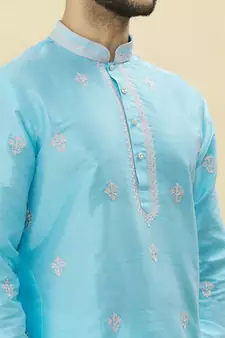 Blue embroidered art silk dhoti-kurta