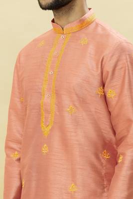 Beige embroidered art silk dhoti-kurta 3