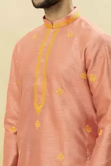 Beige embroidered art silk dhoti-kurta