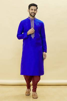 Blue embroidered art silk dhoti-kurta 1