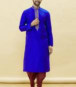 Blue embroidered art silk dhoti-kurta