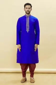 Blue embroidered art silk dhoti-kurta
