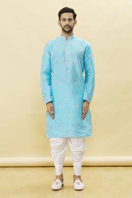 Blue embroidered art silk dhoti-kurta 3