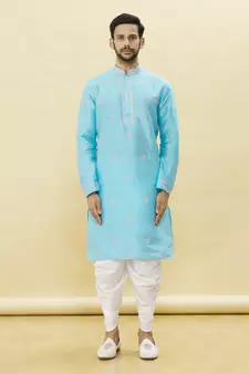 Blue embroidered art silk dhoti-kurta