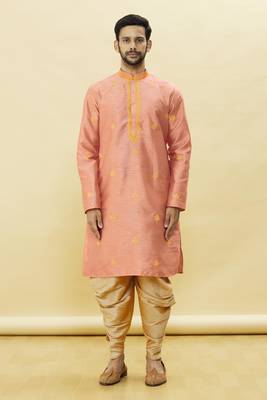 Beige embroidered art silk dhoti-kurta 4