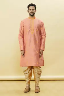 Beige embroidered art silk dhoti-kurta