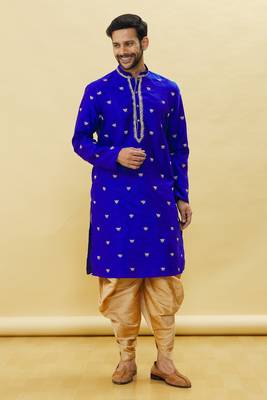 Blue embroidered art silk dhoti-kurta 1