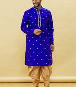 Blue embroidered art silk dhoti-kurta