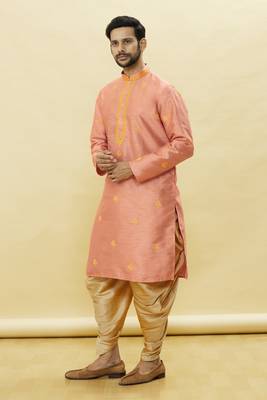 Beige embroidered art silk dhoti-kurta 5