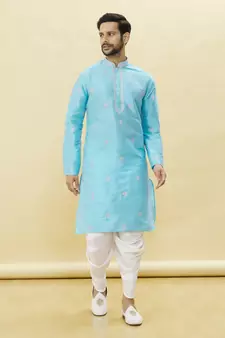 Blue embroidered art silk dhoti-kurta