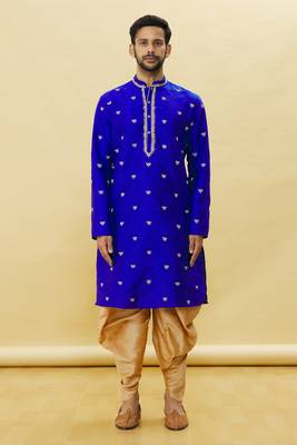 Blue embroidered art silk dhoti-kurta 2