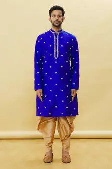 Blue embroidered art silk dhoti-kurta