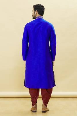 Blue embroidered art silk dhoti-kurta 4