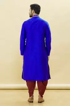 Blue embroidered art silk dhoti-kurta