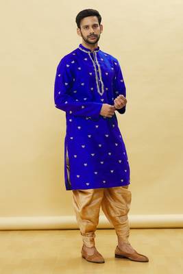 Blue embroidered art silk dhoti-kurta 3