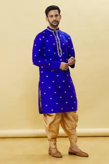 Blue embroidered art silk dhoti-kurta