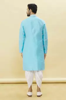 Blue embroidered art silk dhoti-kurta