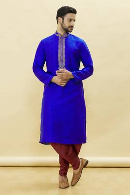 Blue embroidered art silk dhoti-kurta 5
