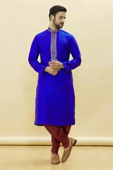 Blue embroidered art silk dhoti-kurta