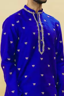 Blue embroidered art silk dhoti-kurta