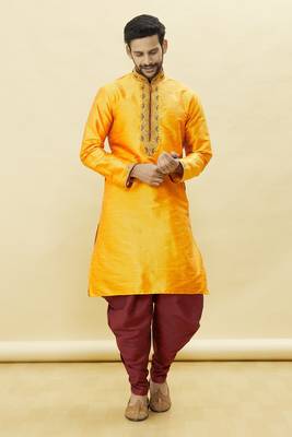 Orange embroidered art silk dhoti-kurta 1