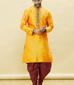 Orange embroidered art silk dhoti-kurta