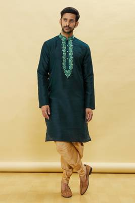 Green embroidered art silk dhoti-kurta 1