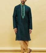 Green embroidered art silk dhoti-kurta