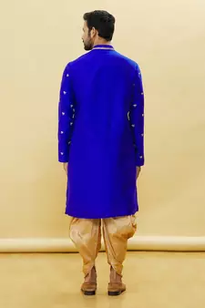 Blue embroidered art silk dhoti-kurta