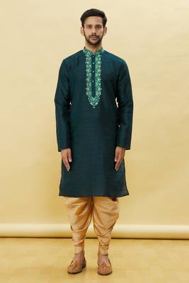 Green embroidered art silk dhoti-kurta 2