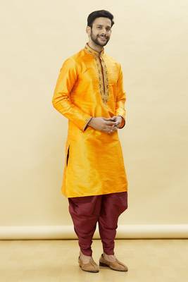 Orange embroidered art silk dhoti-kurta 2