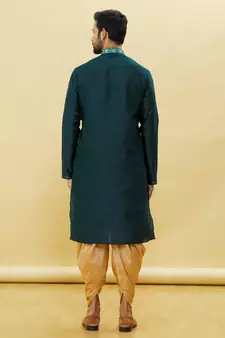 Green embroidered art silk dhoti-kurta