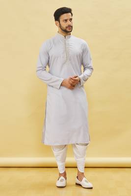 Grey embroidered cotton dhoti-kurta 1